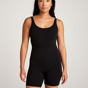 CALIA Inspire Short Bodysuit Womens L Pure Black Activewear Pockets NWT